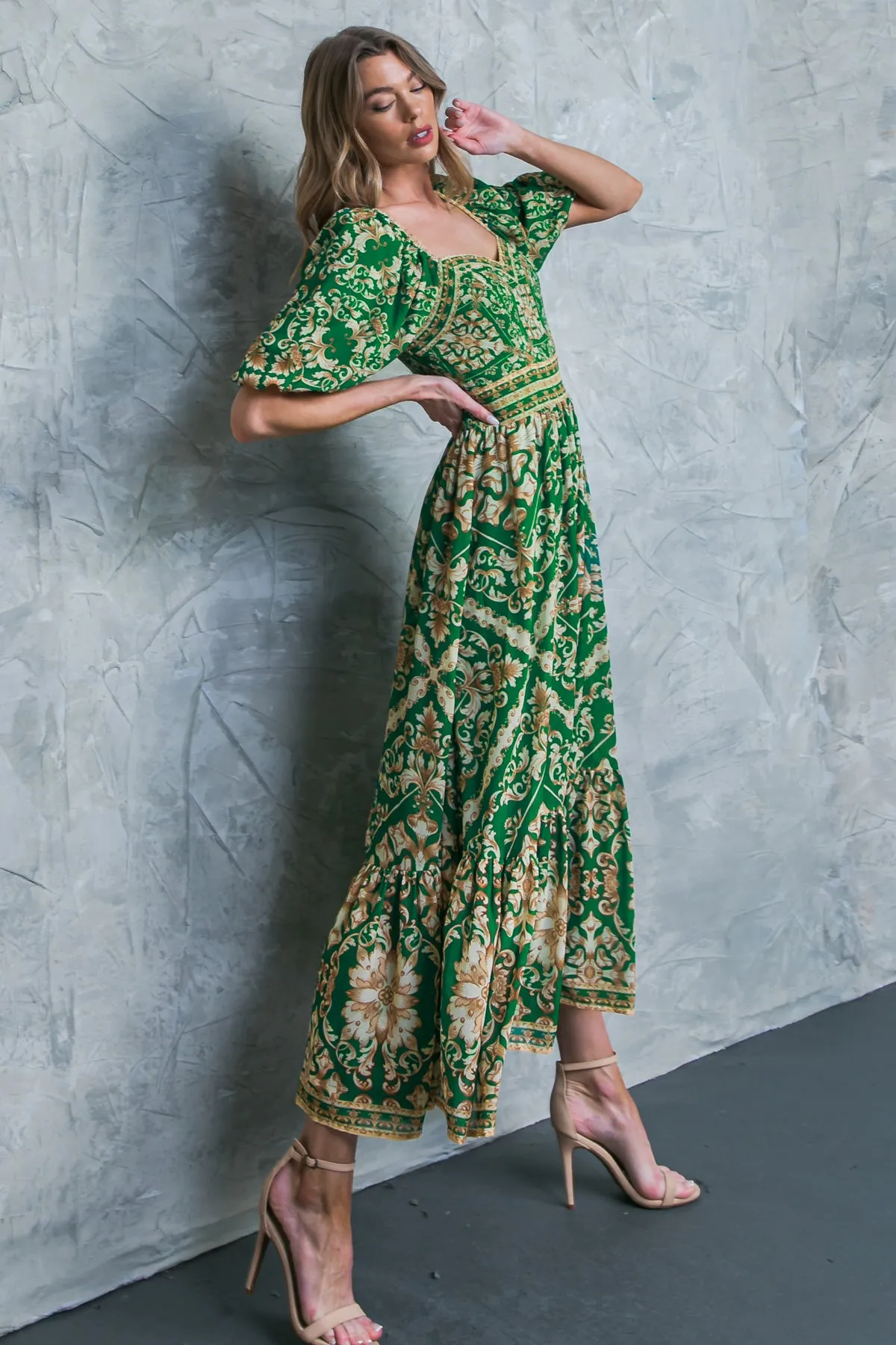 ALWAYS BEAUTIFUL FLORAL WOVEN MIDI DRESS