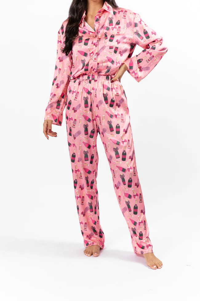 No Place Like Home Pink Silk Champagne Pajama Pants